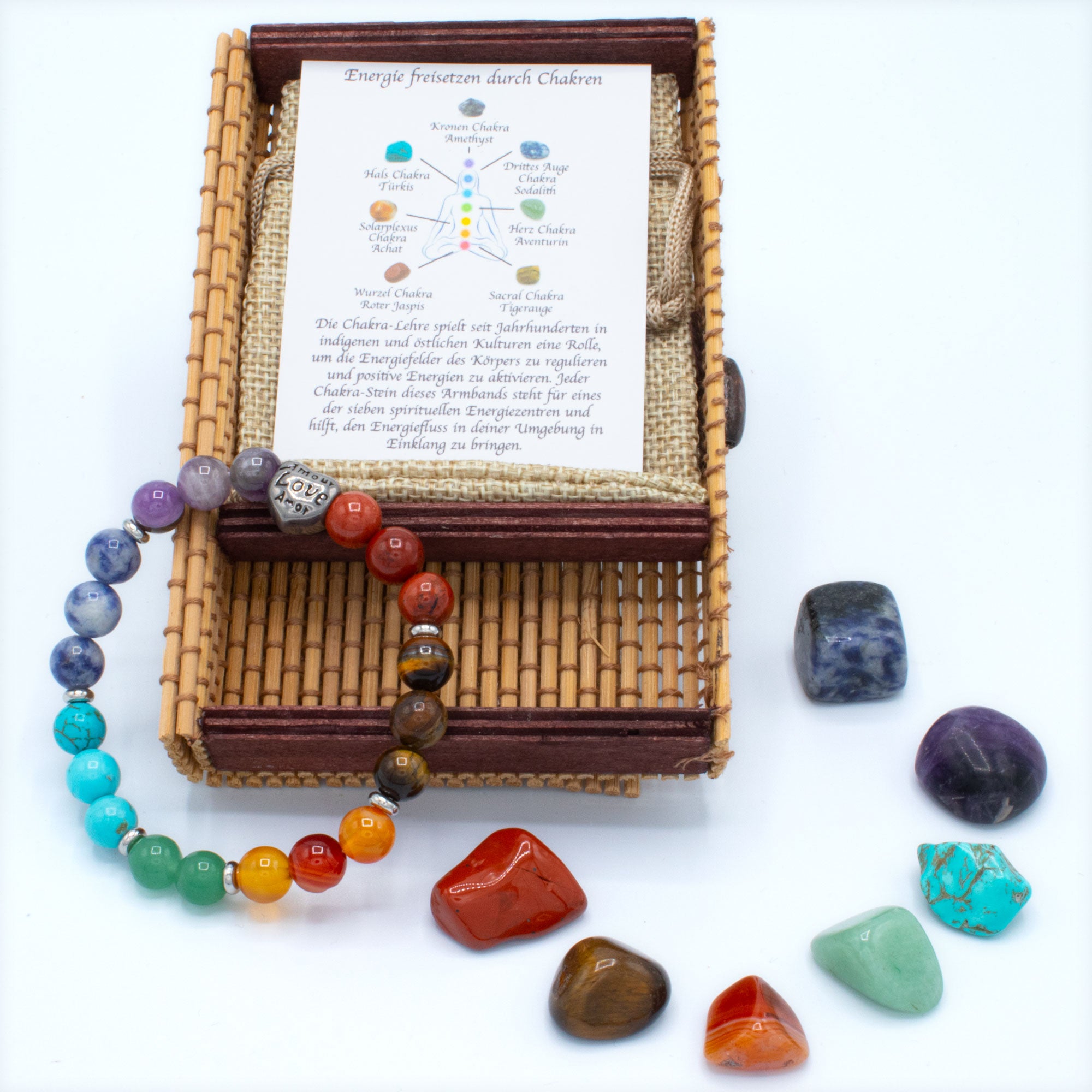 Chakra Energiesteine Ritual unterwegs: Box für für Energie AMADO-SelfCare Hosentasche Positive die 