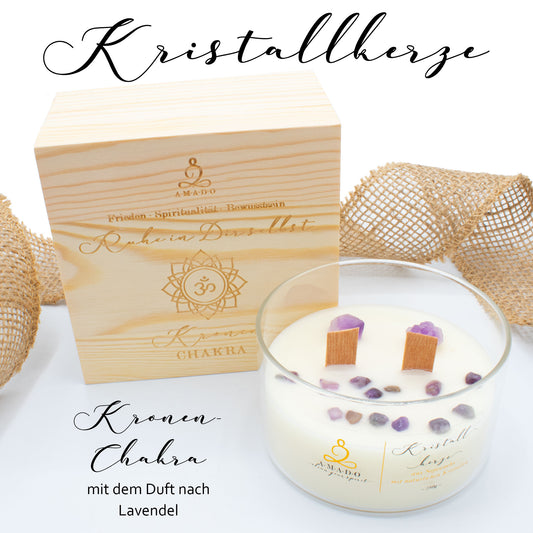 Kronen-Chakra-Kerze in Geschenkbox, "Frieden, Spiritualität und Bewusstsein", Lavendel Duft - AMADO-SelfCare