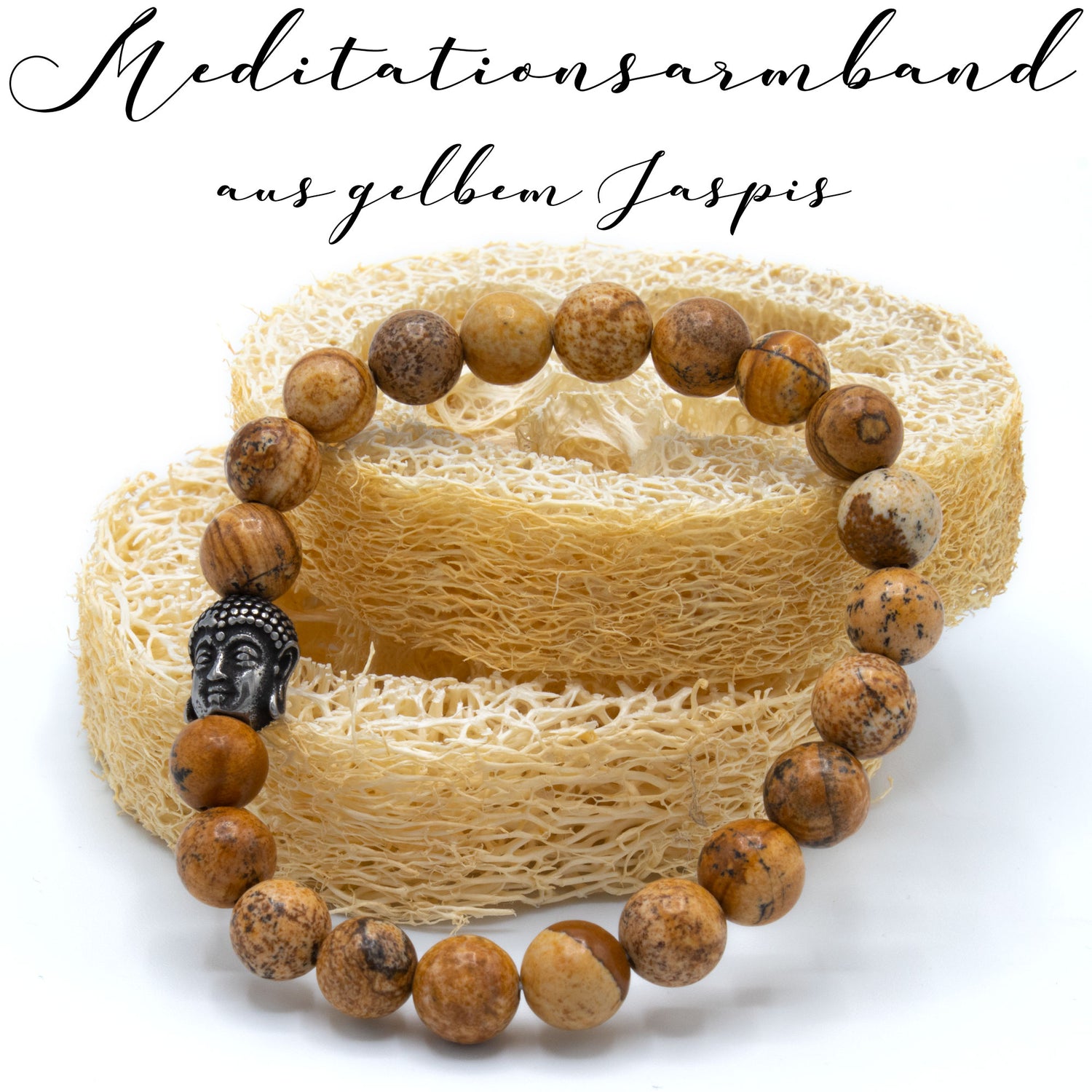 A.M.A.D.O Jaspis-Meditationsarmband Buddha Blume des Lebens mit Geschenkbox aus Bambus und Beschreibung - AMADO-SelfCare