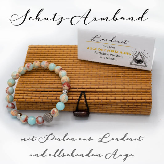 A.M.A.D.O Edelstein Armband "Allsehendes Auge" mit Geschenkbox aus Bambus und Beschreibung - AMADO-SelfCare