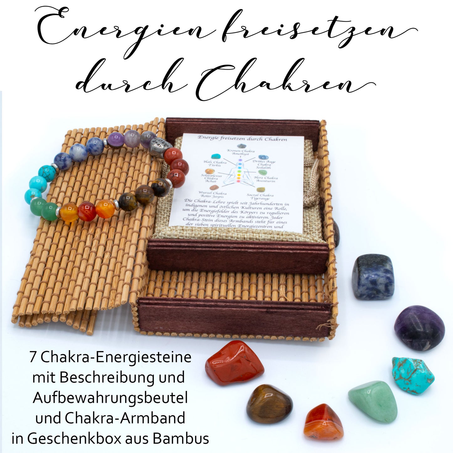 Chakra Energiesteine Ritual unterwegs: für AMADO-SelfCare die | Hosentasche Positive Energie für Box