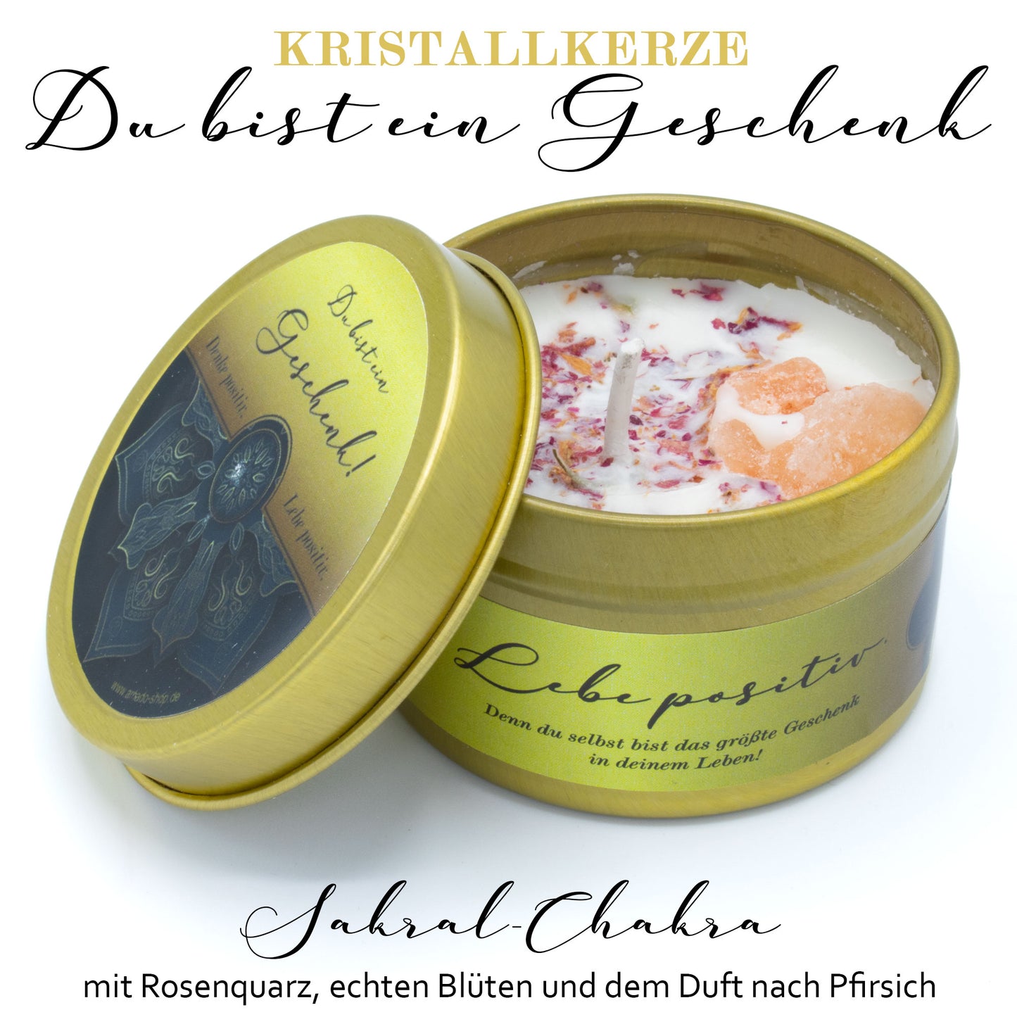 Chakra Kristallkerze in Bechdose · Duftkerze als Geschenk oder Mitbringsel - AMADO-SelfCare