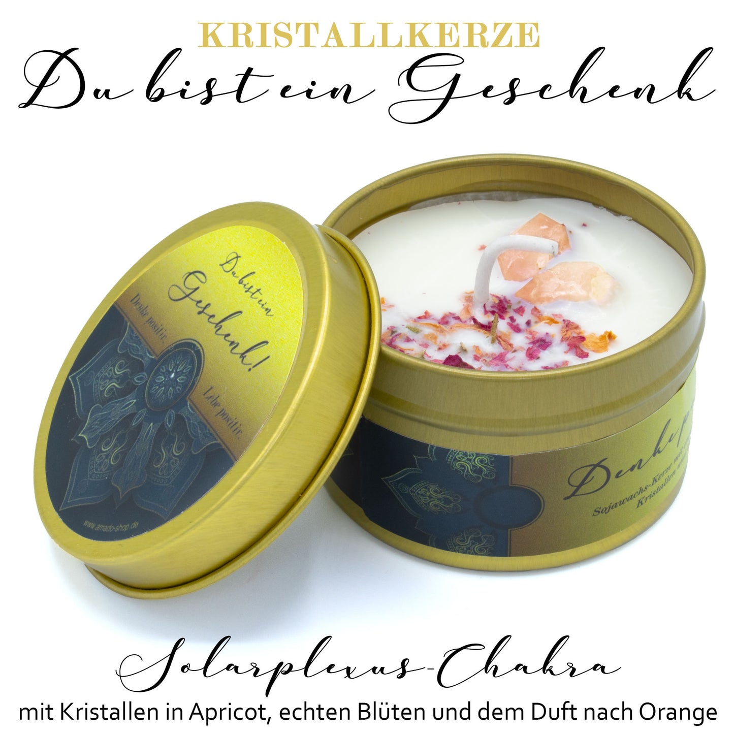 Chakra Kristallkerze in Bechdose · Duftkerze als Geschenk oder Mitbringsel - AMADO-SelfCare