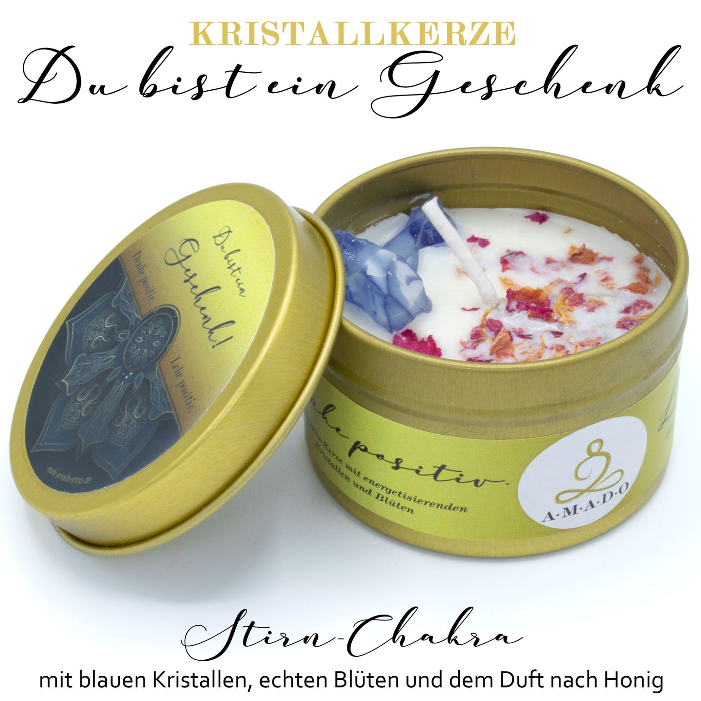 Chakra Kristallkerze in Bechdose · Duftkerze als Geschenk oder Mitbringsel - AMADO-SelfCare