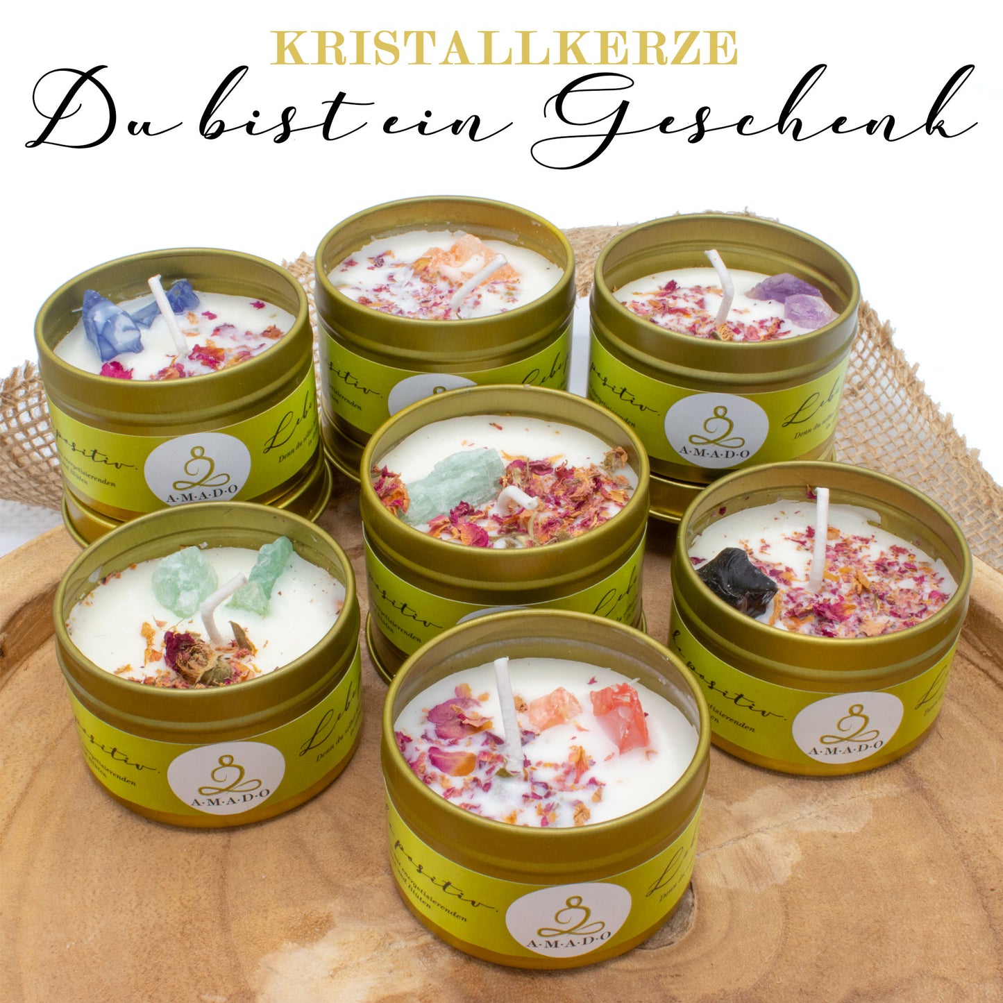 Chakra Kristallkerze in Bechdose · Duftkerze als Geschenk oder Mitbringsel - AMADO-SelfCare