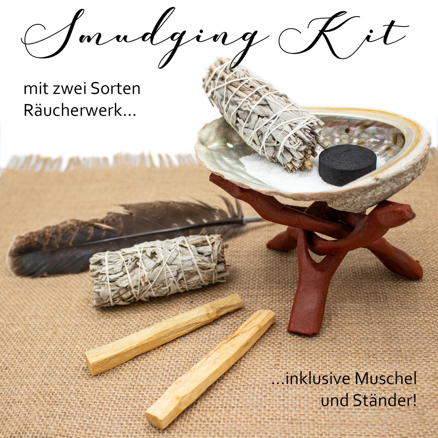 Smudging Kit · White Sage Smudge mit Muschel und Ständer · Räuchern für mehr positive Energie! - AMADO-SelfCare