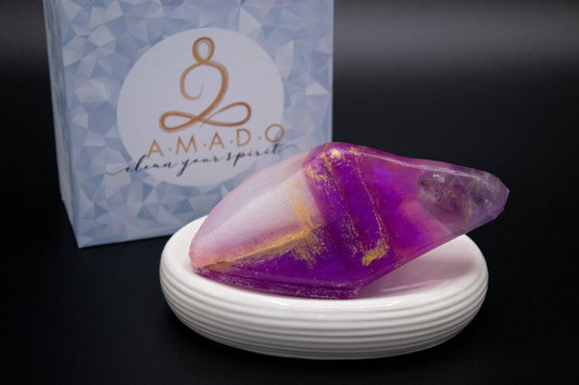 AMADO Edelsteinseife / Kristallseife „Amnethyst“ - ein besonderes Geschenk - 150g - AMADO-SelfCare