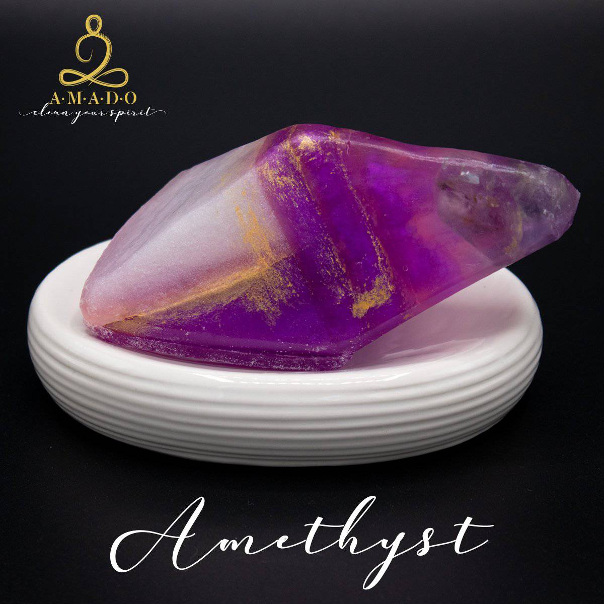 AMADO Edelsteinseife / Kristallseife „Amnethyst“ - ein besonderes Geschenk - 150g - AMADO-SelfCare